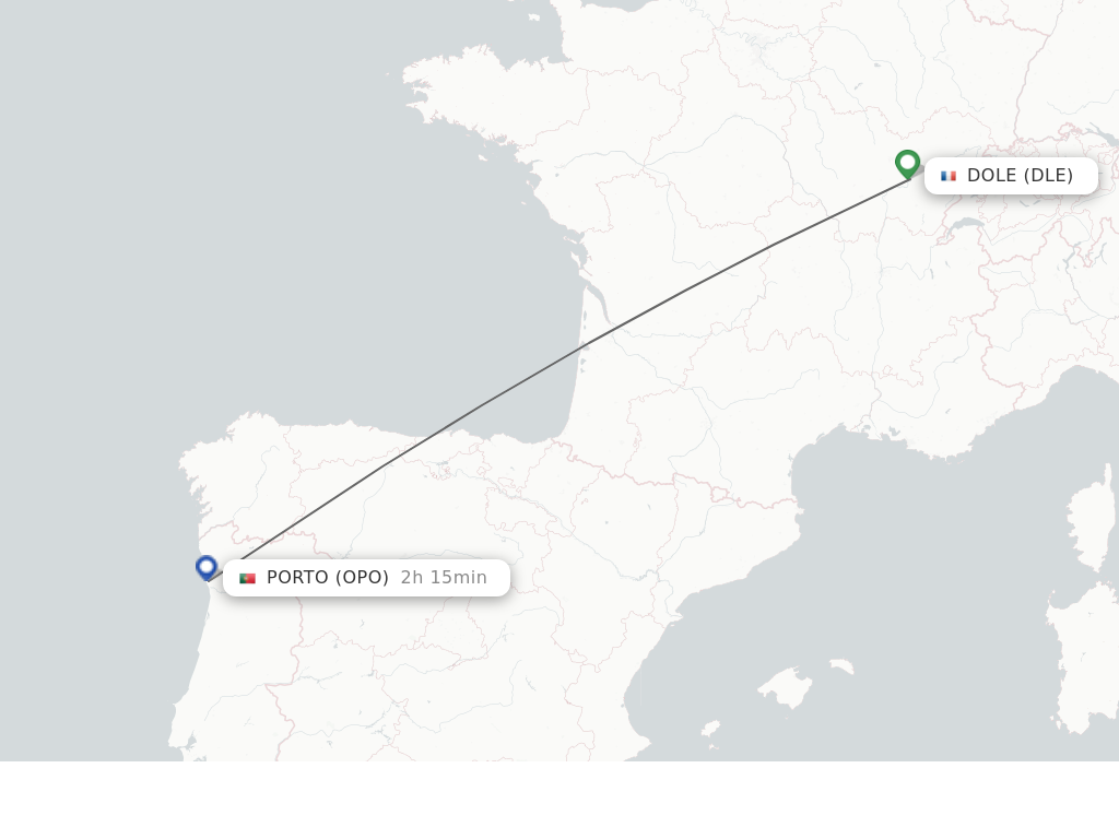 Flights from Dole to Porto route map