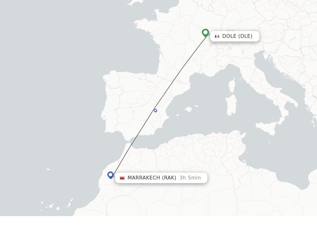 Flights from Dole to Marrakech route map