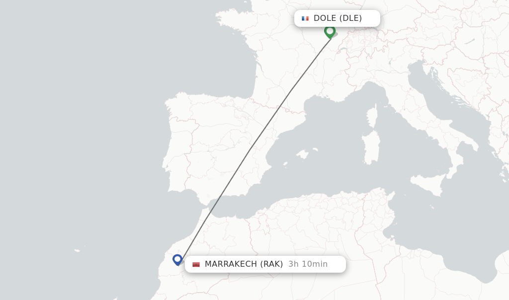 Flights from Dole to Marrakech route map