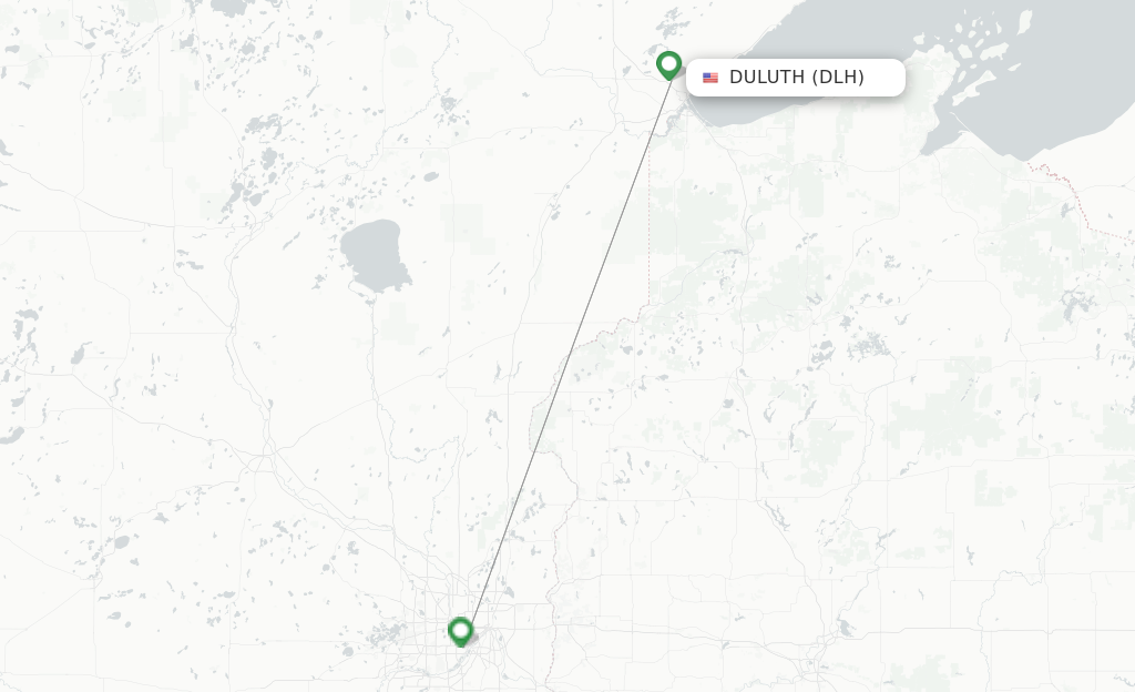 Route map with flights from Duluth with Delta Air Lines