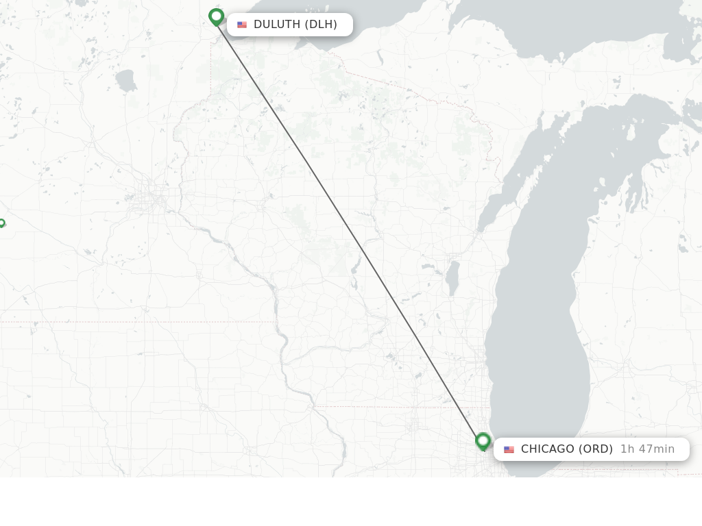 Flights from Duluth to Chicago route map