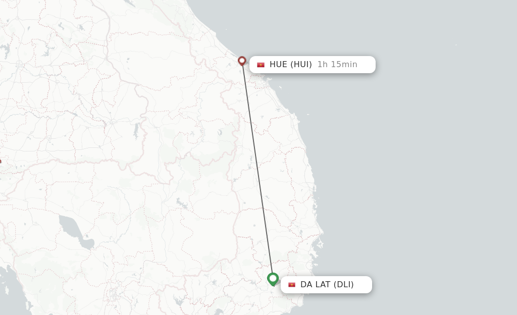 Flights from Dalat to Hue route map