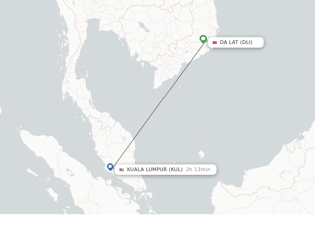 Flights from Dalat to Kuala Lumpur route map