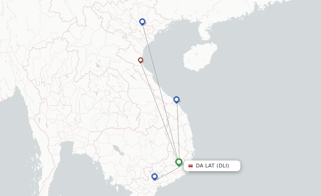 Route map with flights from Dalat with Bamboo Airways