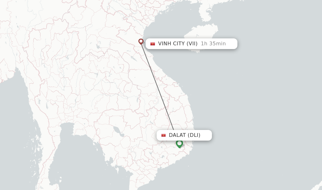 Flights from Dalat to Vinh City route map