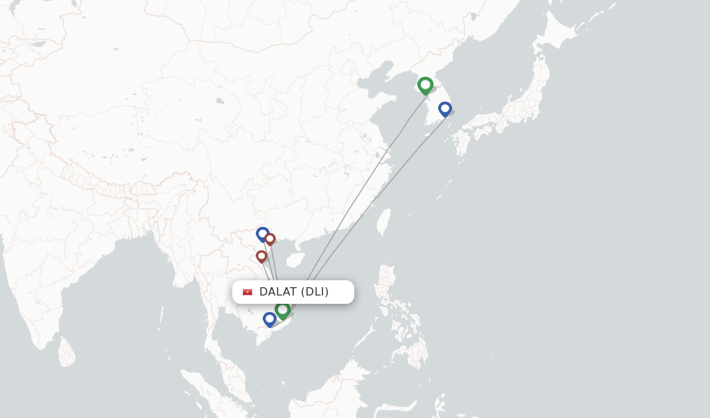 Route map with flights from Dalat with VietJet