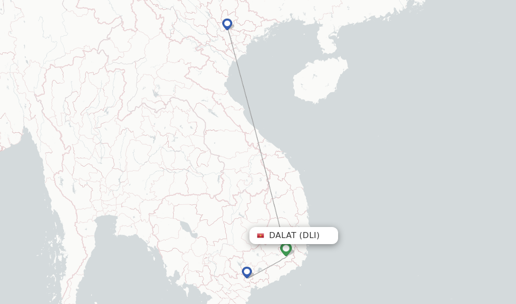 Route map with flights from Dalat with Vietnam Airlines