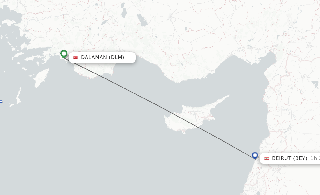 Flights from Dalaman to Beirut route map