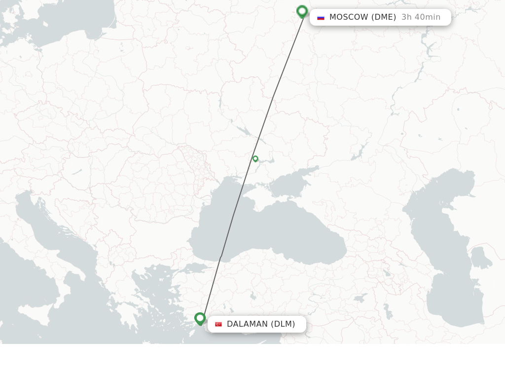 Flights from Dalaman to Moscow route map