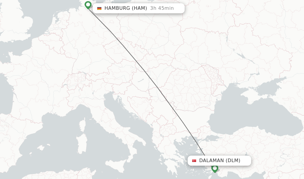 Flights from Dalaman to Hamburg route map