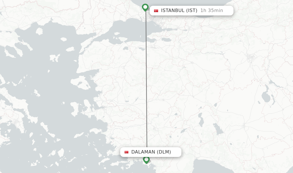 Flights from Dalaman to Istanbul route map
