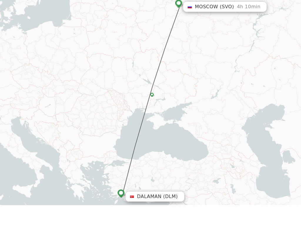 Flights from Dalaman to Moscow route map