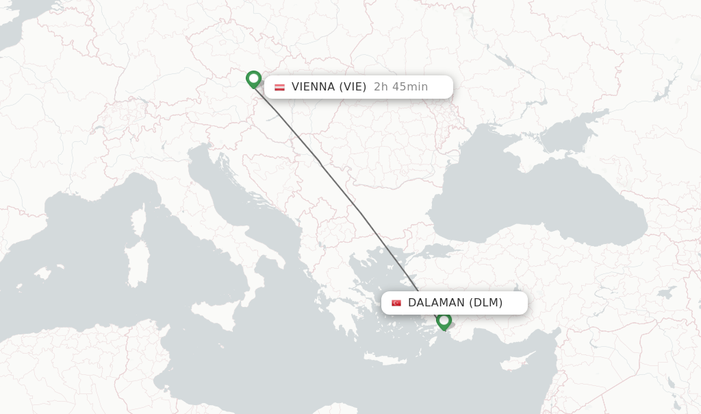 Flights from Dalaman to Vienna route map