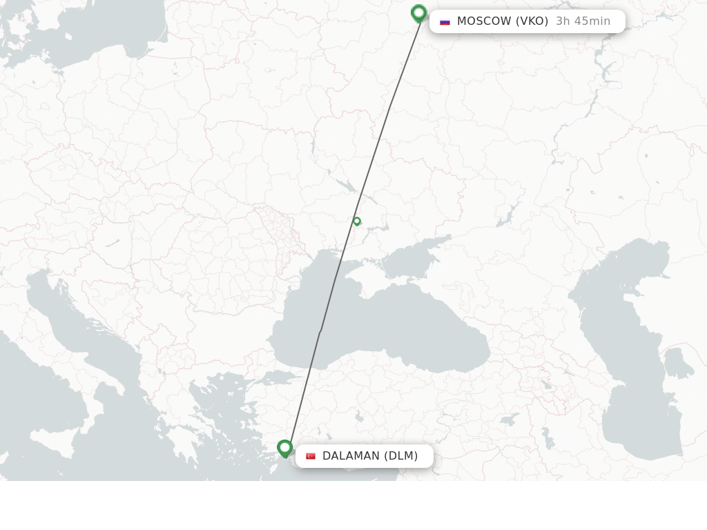 Flights from Dalaman to Moscow route map