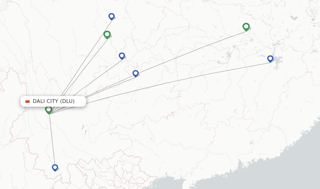 Route map with flights from Dali City with Lucky Air