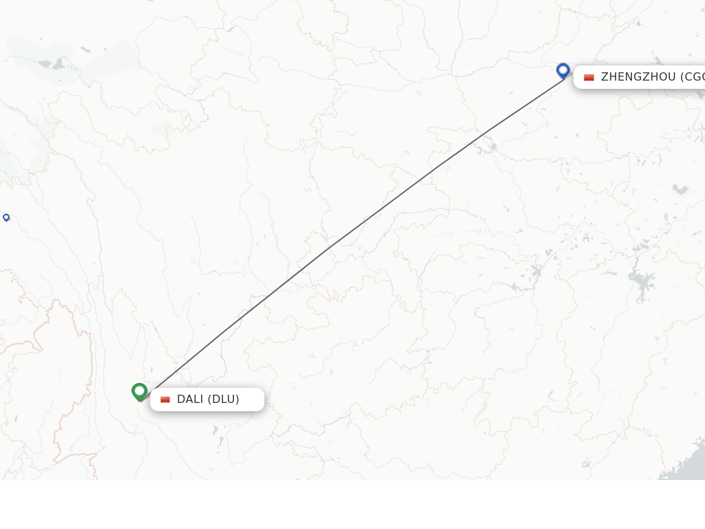 Flights from Dali City to Zhengzhou route map