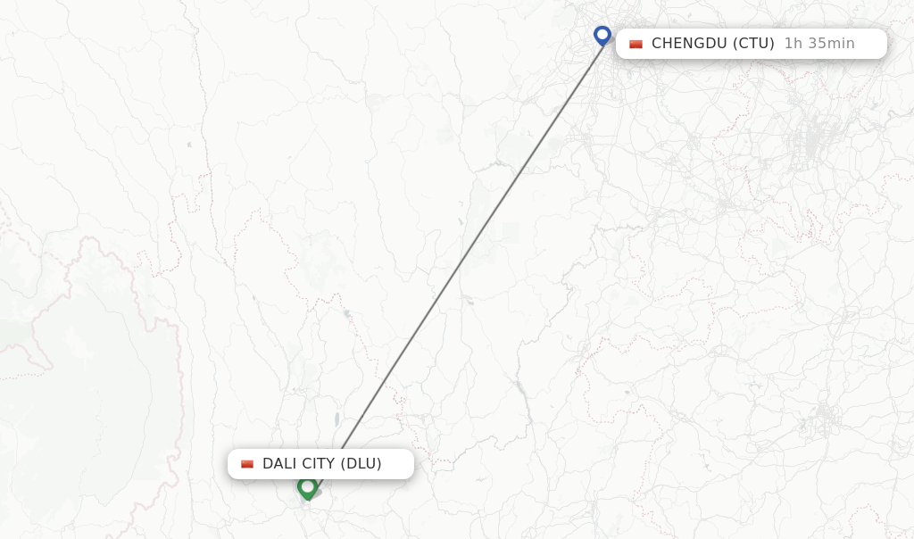 Flights from Dali City to Chengdu route map