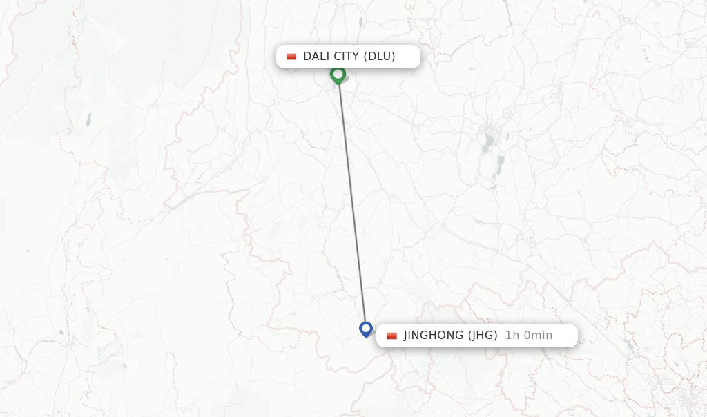 Flights from Dali City to Jinghong route map