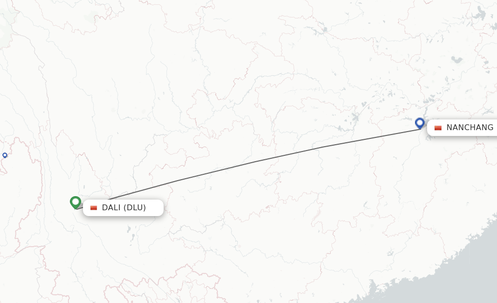 Flights from Dali City to Nanchang route map