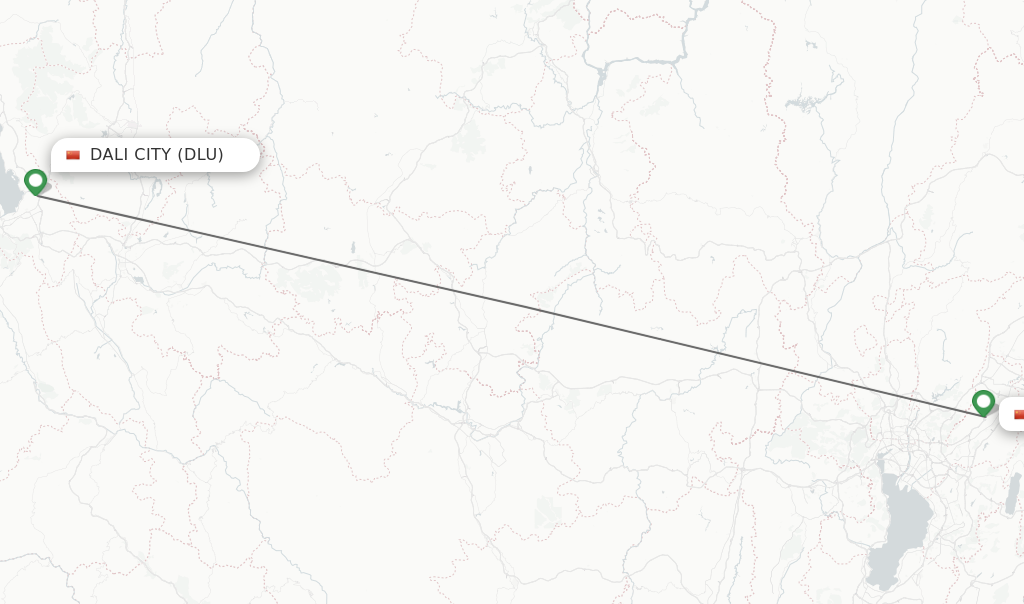 Flights from Dali City to Kunming route map