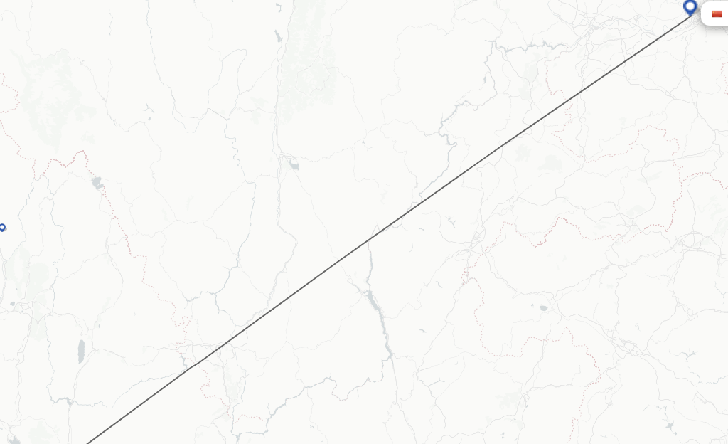 Flights from Dali City to Luzhou route map