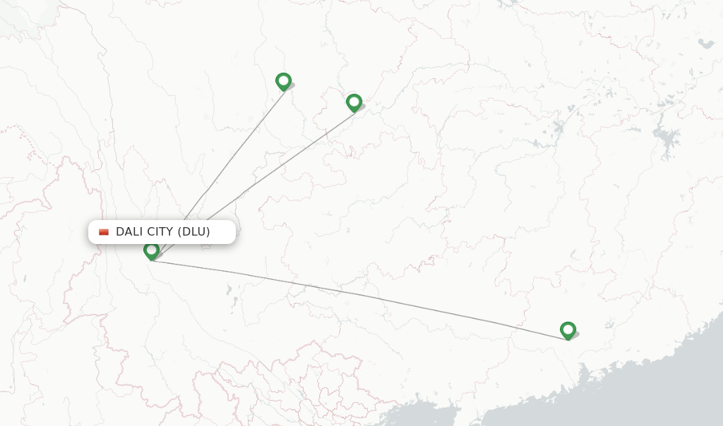 Route map with flights from Dali City with Chongqing Airlines