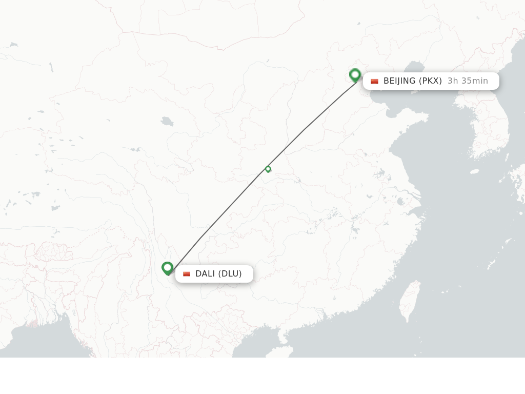 Flights from Dali City to Beijing route map