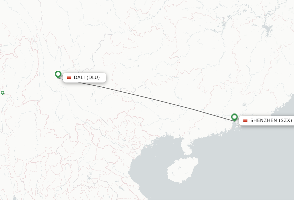 Flights from Dali City to Shenzhen route map
