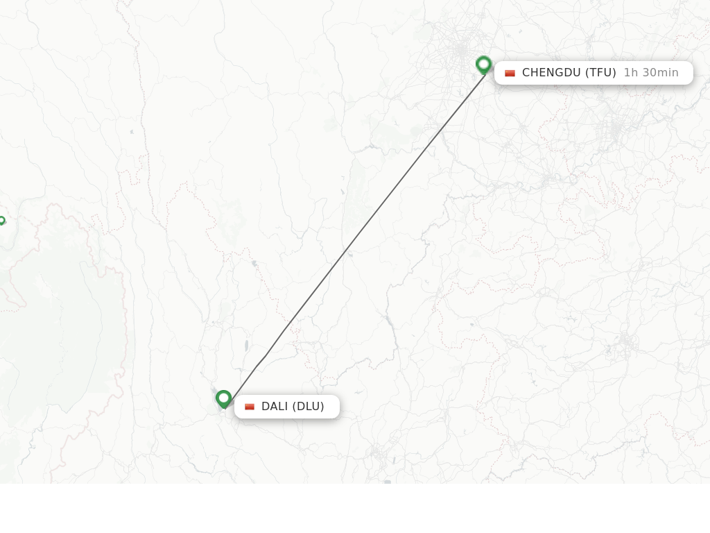 Flights from Dali City to Chengdu route map