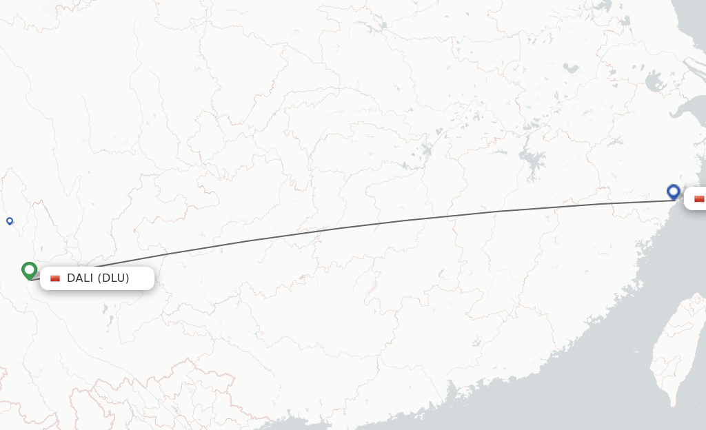 Flights from Dali City to Wenzhou route map