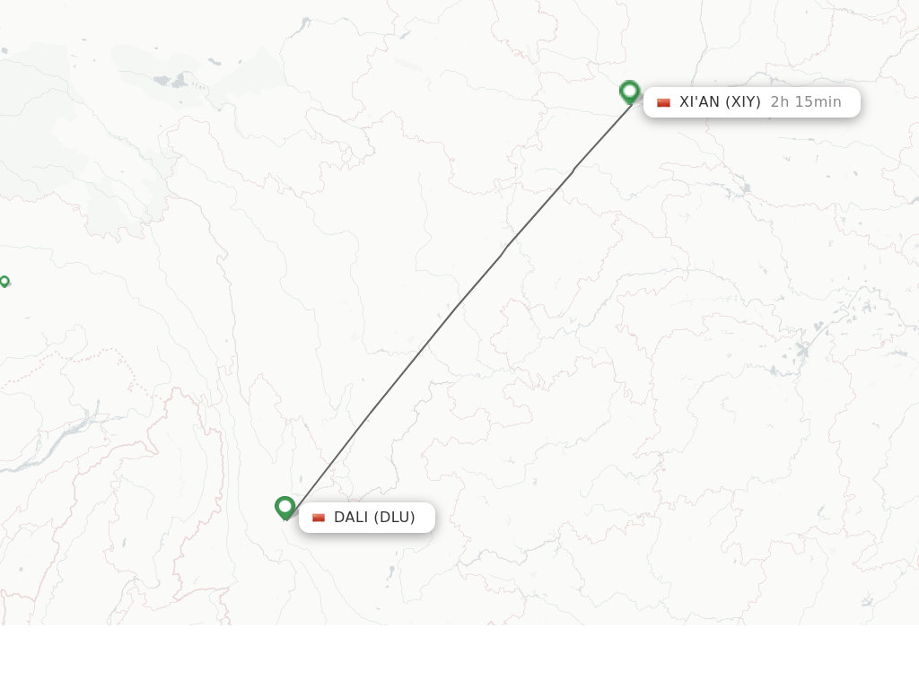 Flights from Dali City to Xian route map