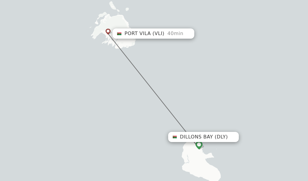 Flights from Port Vila to Dillons Bay route map