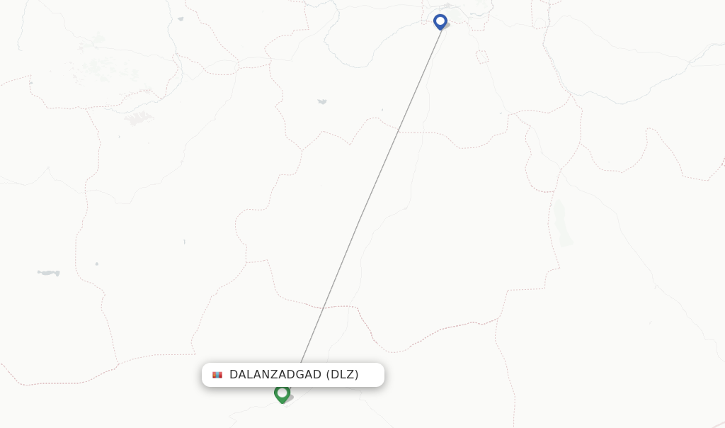 Route map with flights from Dalanzadgad with Miat - Mongolian Airlines