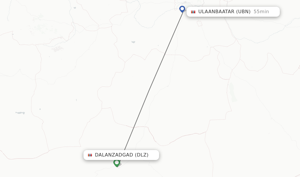 Flights from Dalanzadgad to Ulaanbaatar route map