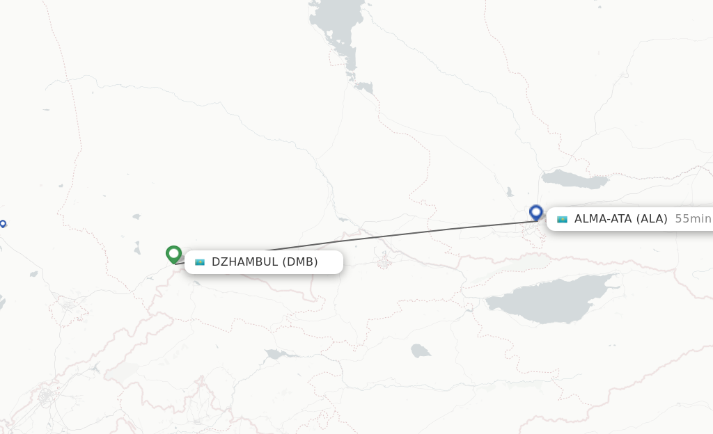 Flights from Taraz to Almaty route map