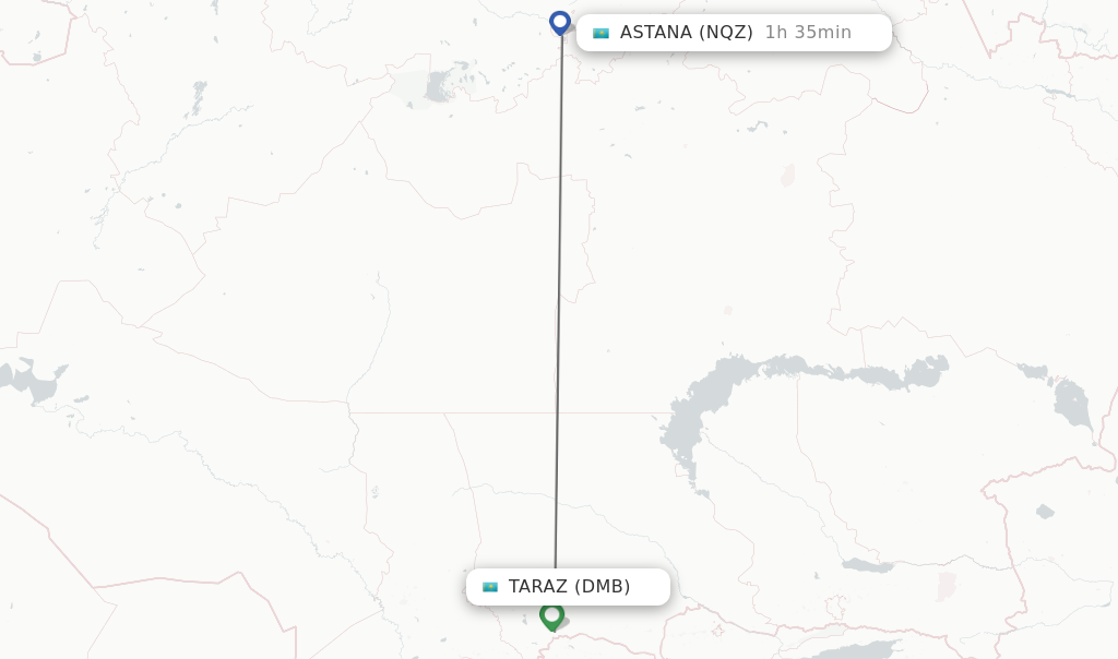 Flights from Taraz to Astana route map