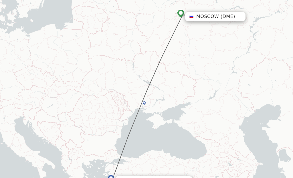 Flights from Moscow to Izmir route map