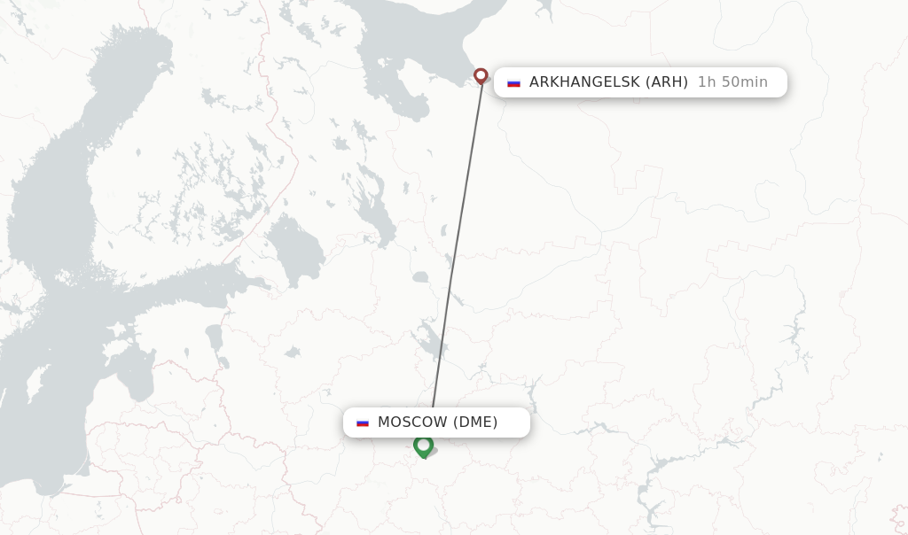 Flights from Moscow to Arkhangelsk route map
