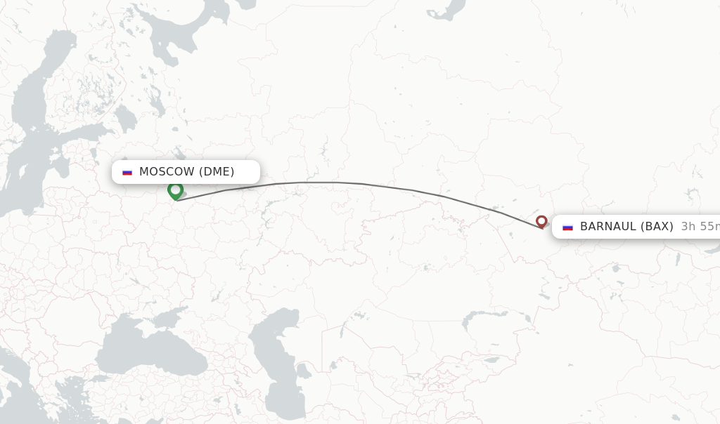 Flights from Moscow to Barnaul route map