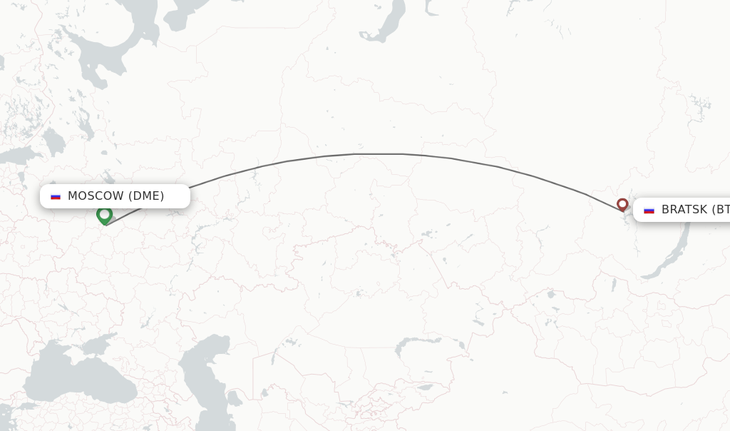Flights from Moscow to Bratsk route map