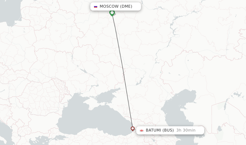 Flights from Moscow to Batumi route map