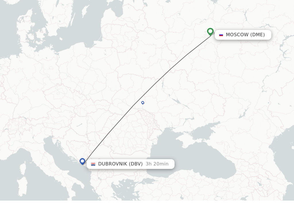 Flights from Moscow to Dubrovnik route map