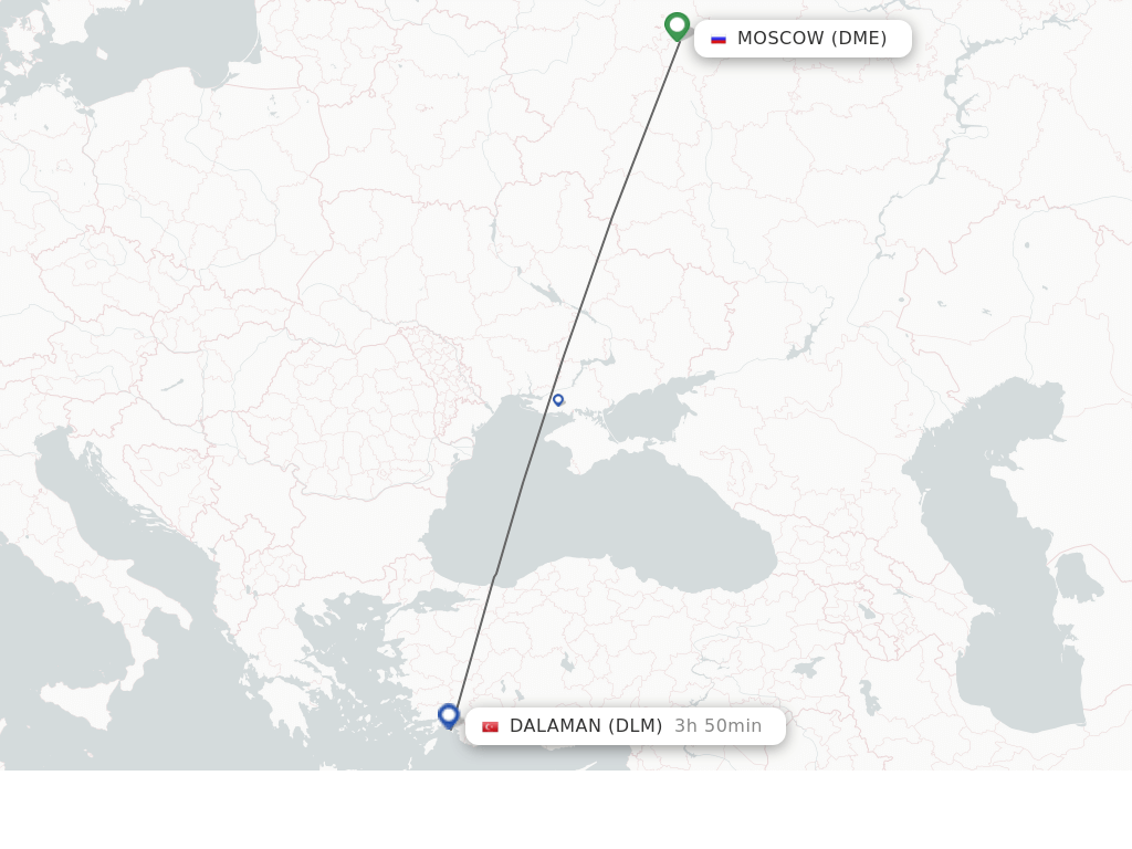 Flights from Moscow to Dalaman route map