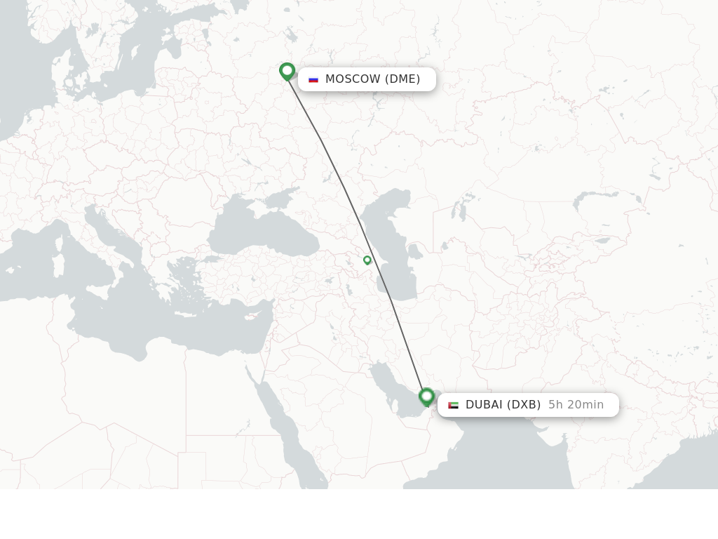 Flights from Moscow to Dubai route map