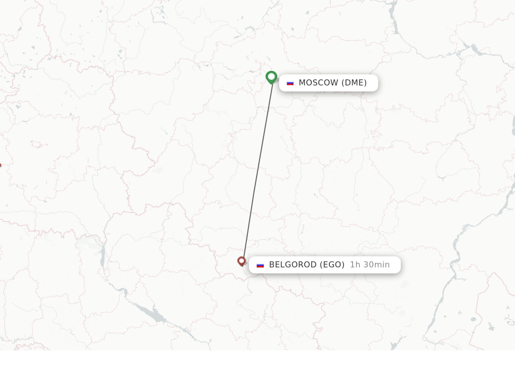 Flights from Moscow to Belgorod route map