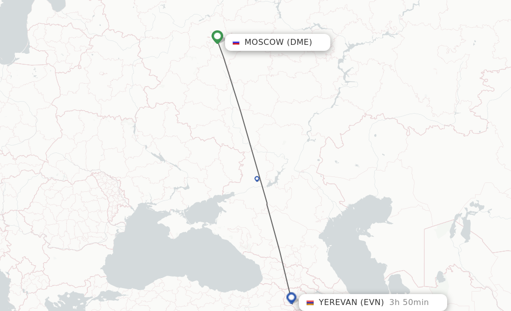 Flights from Moscow to Yerevan route map