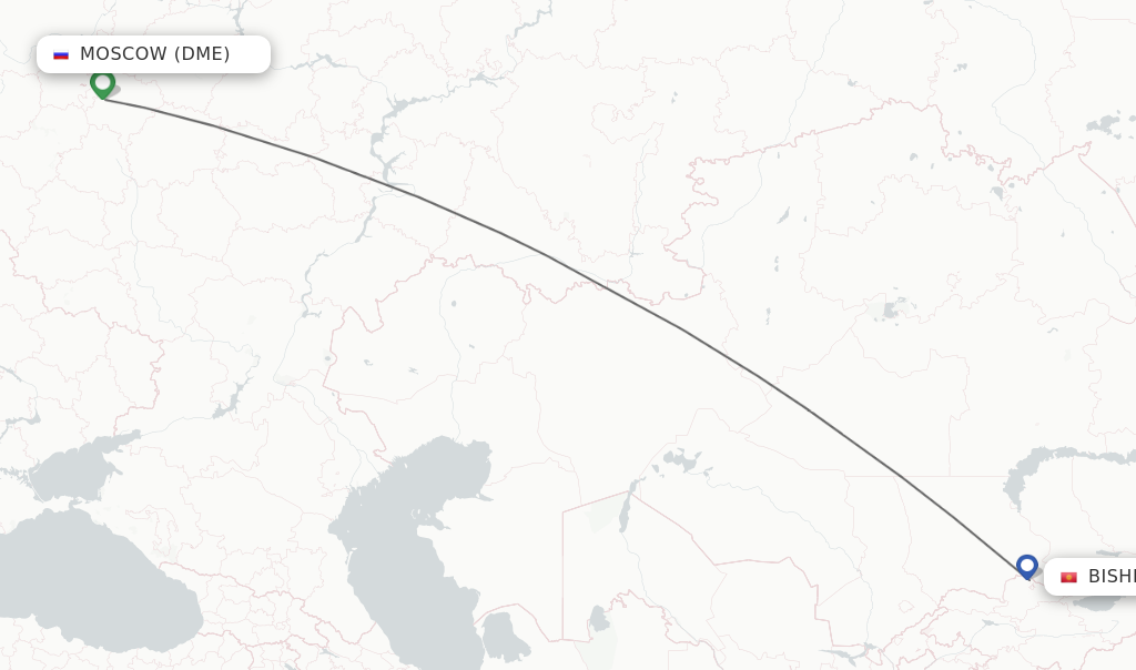 Flights from Moscow to Bishkek route map