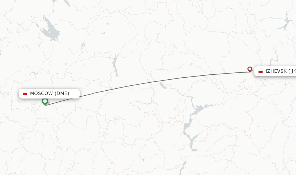 Flights from Moscow to Izhevsk route map