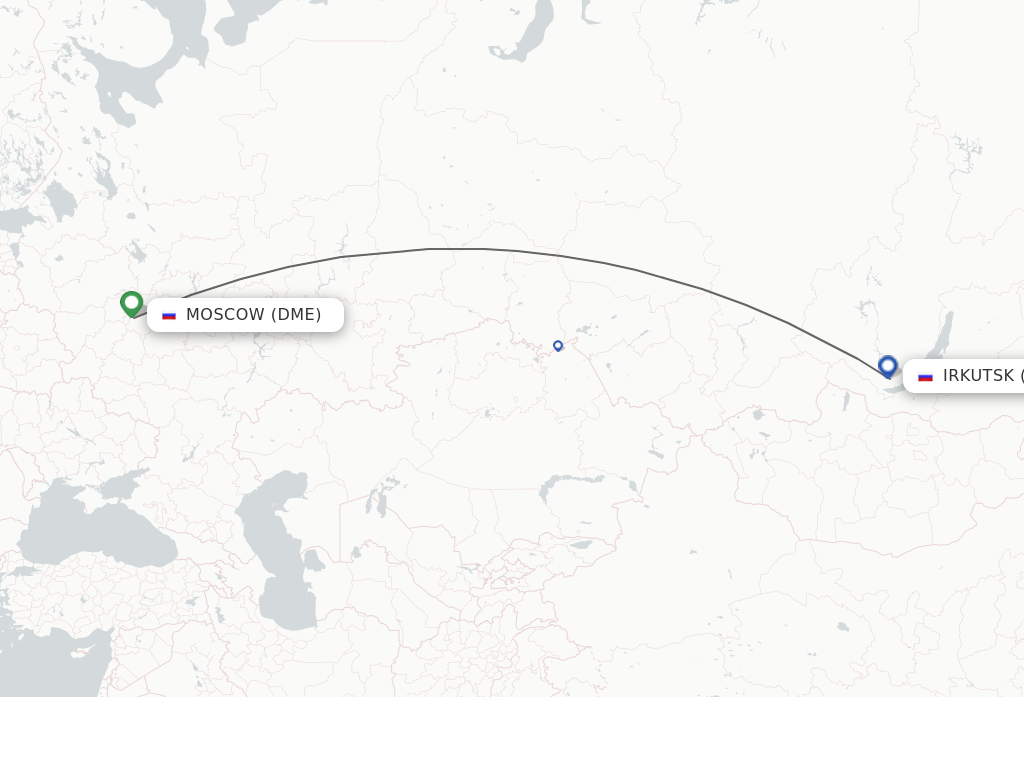 Flights from Moscow to Irkutsk route map