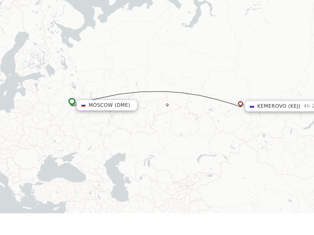 Flights from Moscow to Kemerovo route map
